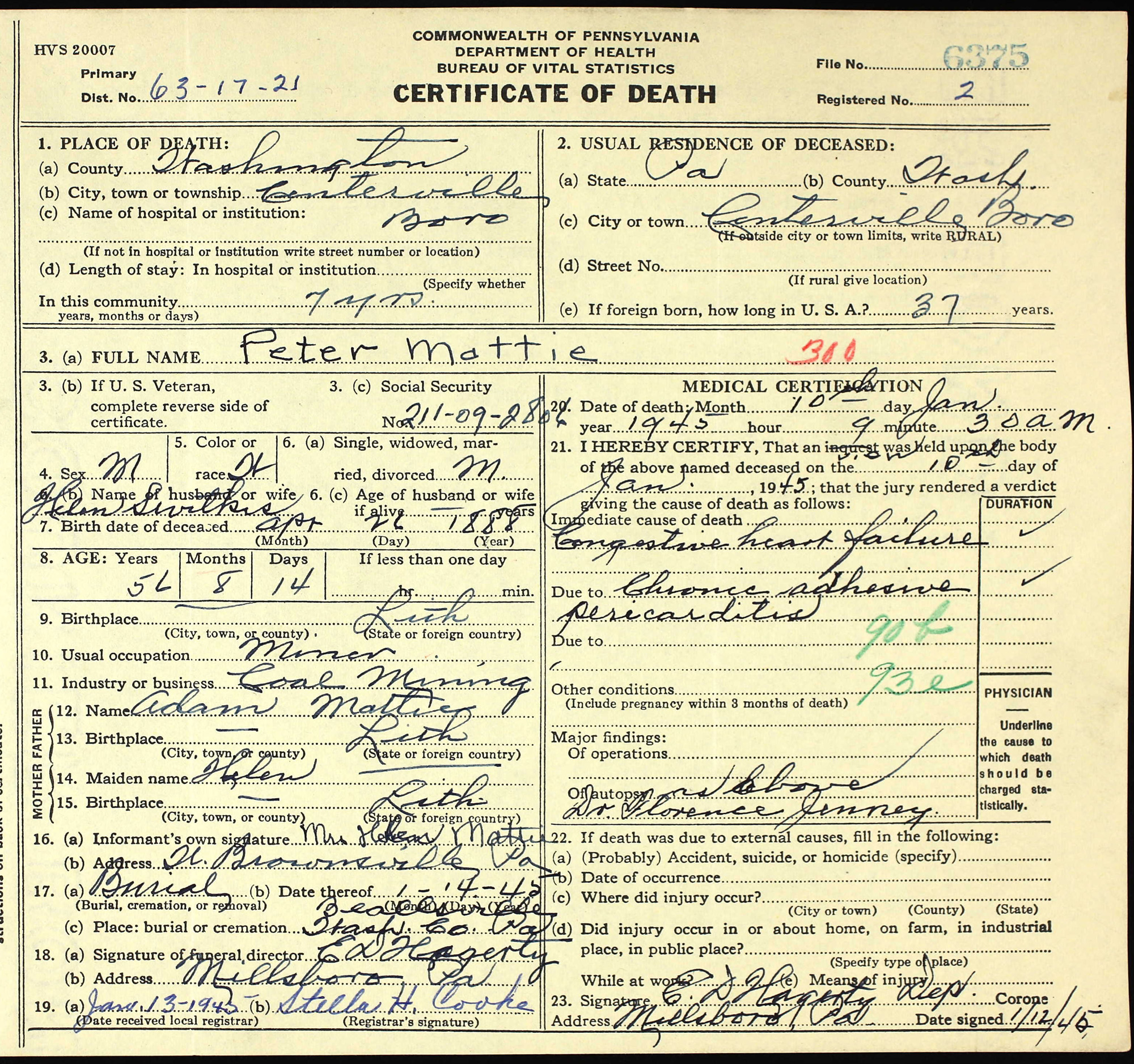 death certificate